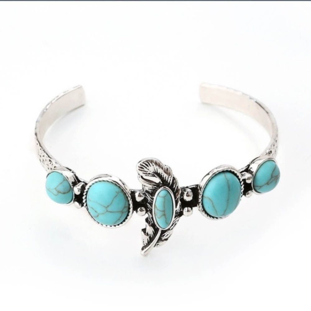 Silver Turquoise Feather Bracelet